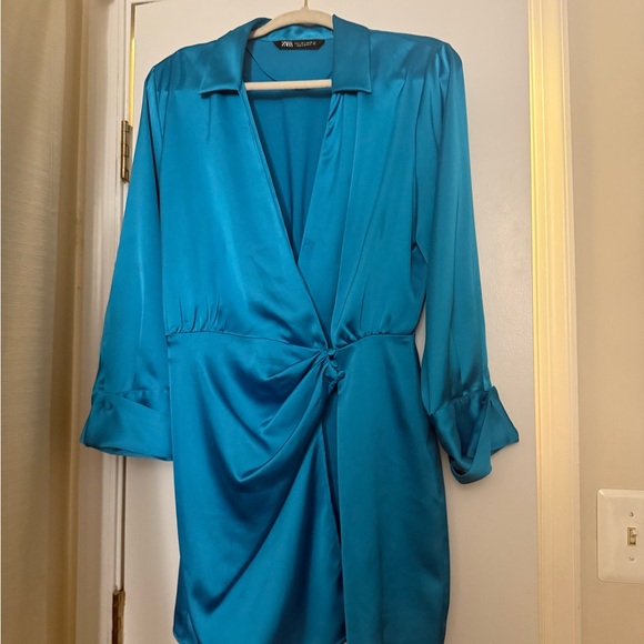 Zara Satin Effect Wrap Dress - Picture 2 of 5